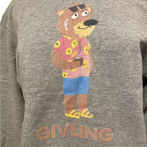 GIVLING Bear Grey Crewneck Sweater - sz Youth XL - fits women’s S/M - Picture 4 of 6